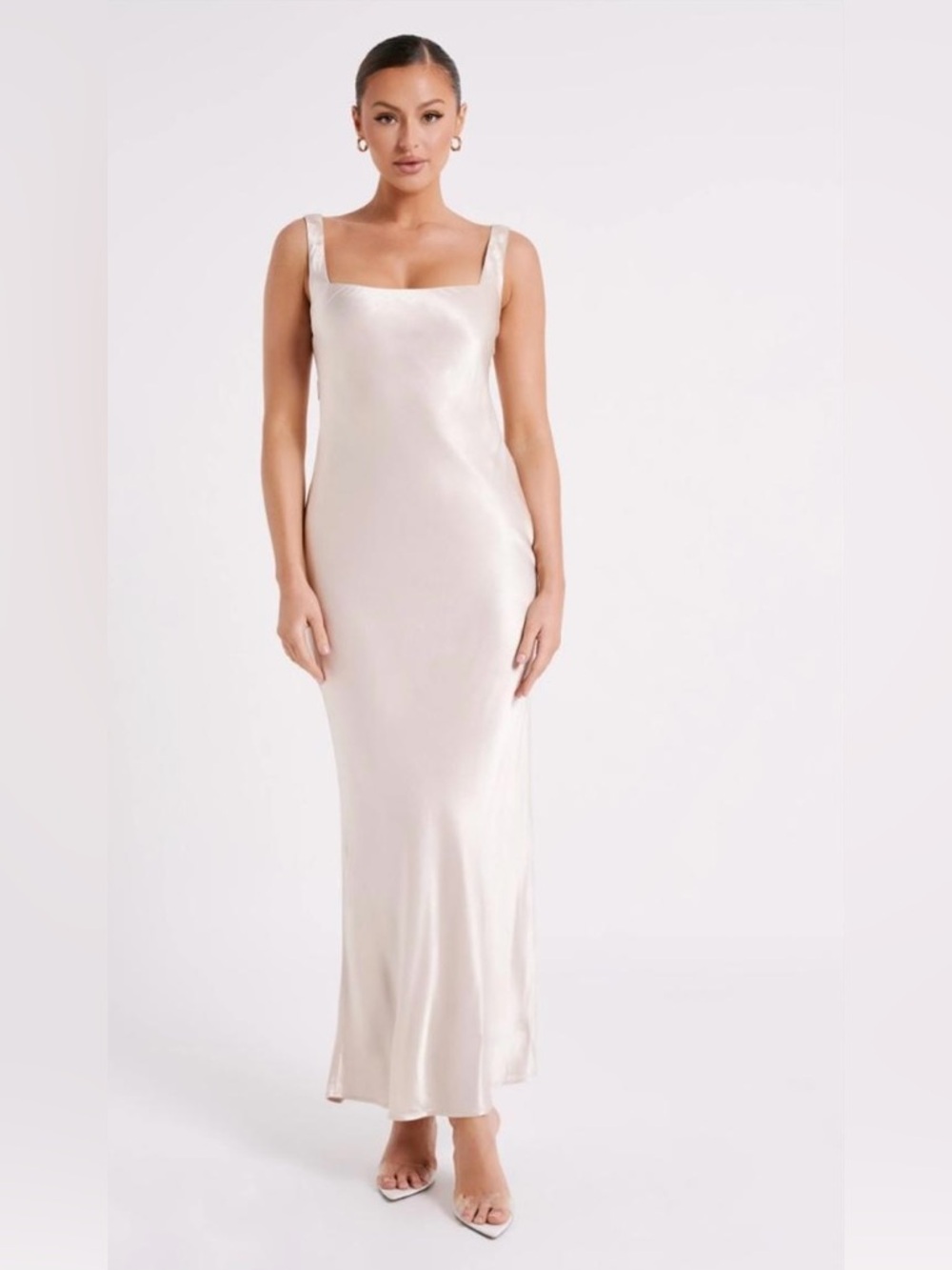 MESHKI Ensley Satin Maxi Dress Champagne Gown XL NWT